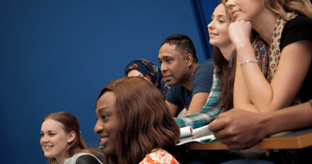 Students in lecture theatre listening to lecture