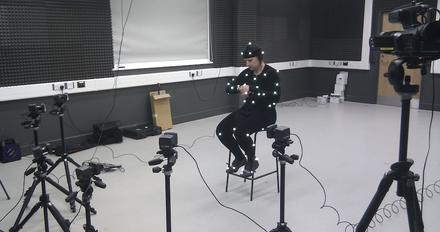 A student in a motion capture studio