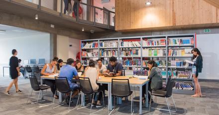 Students reading inside a library