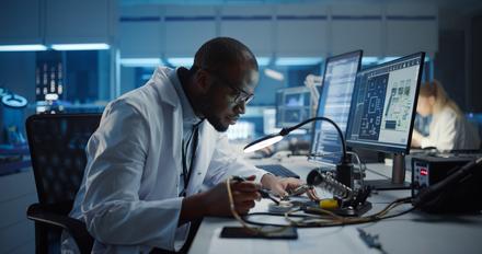 A researcher working in a lab