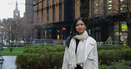professional-looking student posing in London