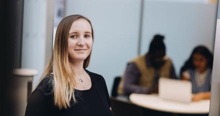 Marketing student smiling at camera