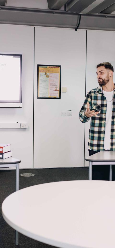 Students debating in a study room