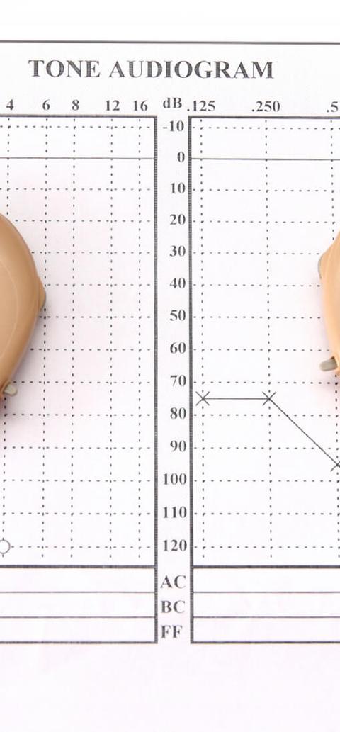 Hearing aids (left and right) placed on a Tone Audiogram