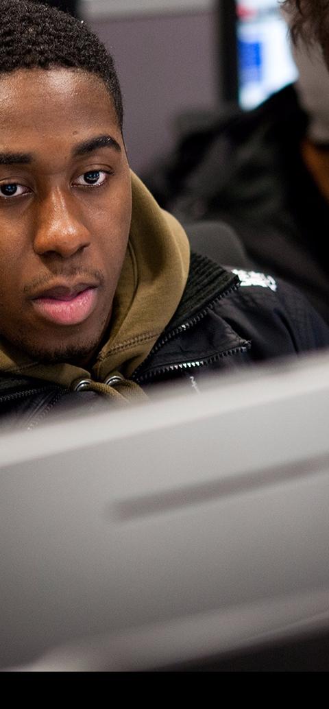 Students looking at a screen