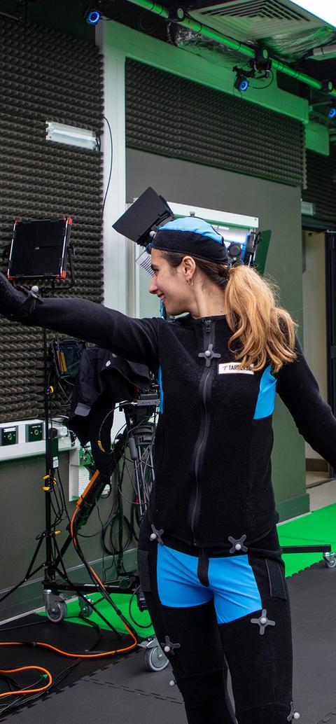 Student using motion capture technology at Middlesex University