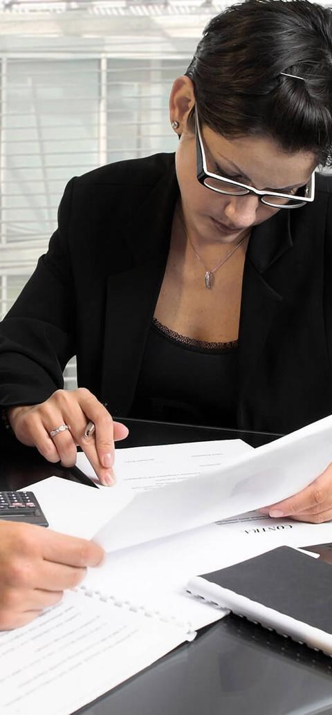 Business-like students reading documents