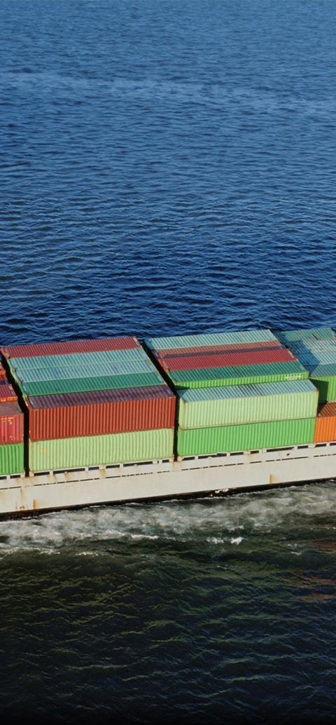 long container ship at sea