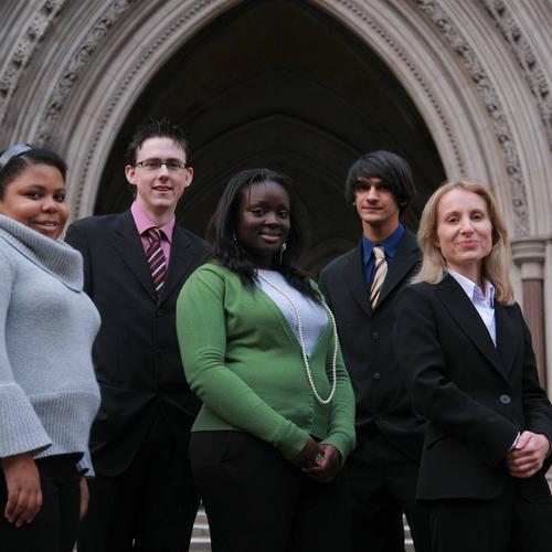 A group of law students outside the Royal Court of Justice
