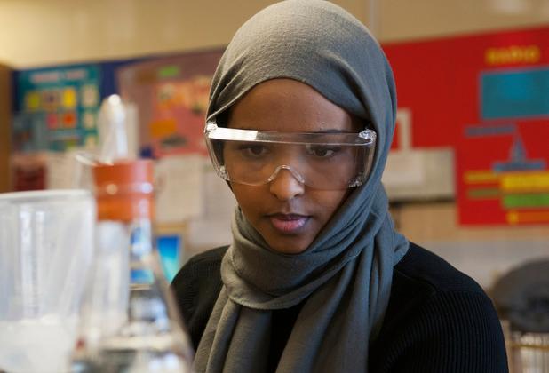 A student with googles thinking