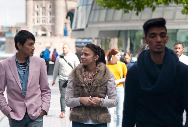 students walking outside