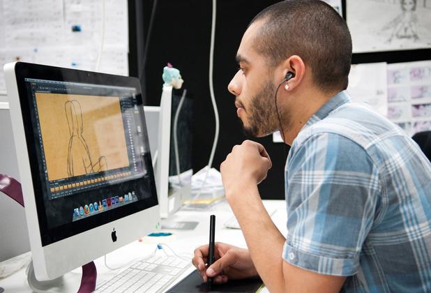 A student creating an animation