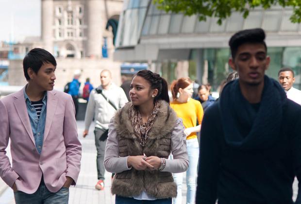 students walking outside