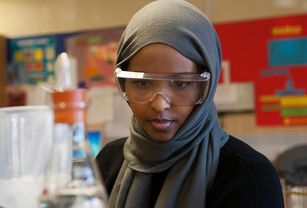 A student with googles thinking