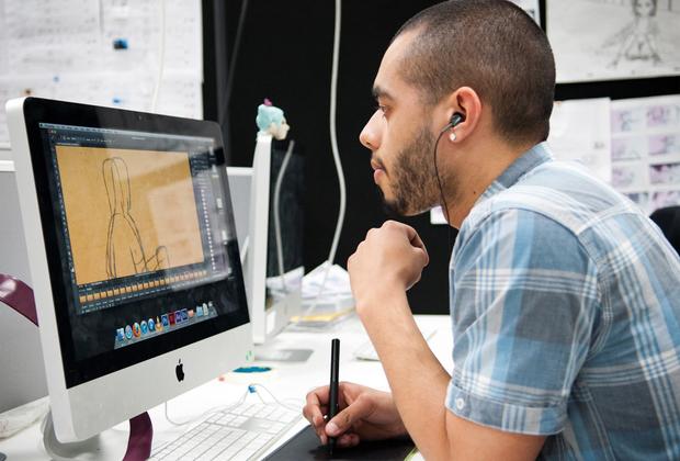 A student creating an animation