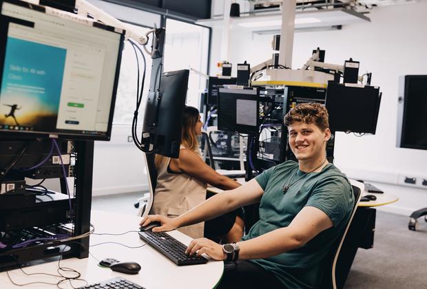 Student studying in IT facilities at Middlesex University