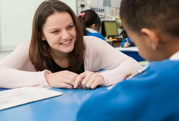 teacher student and child in school