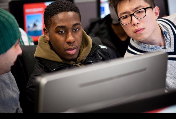Students looking at a screen