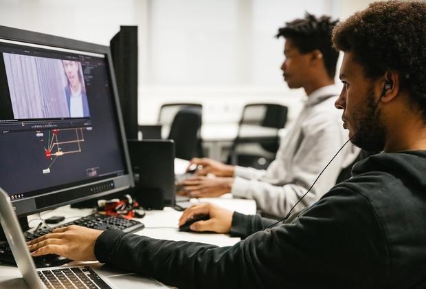 Student working on designing a game