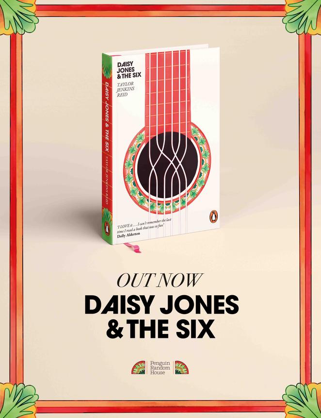 A pink poster advertising 'Daisy Jones and the Six' book