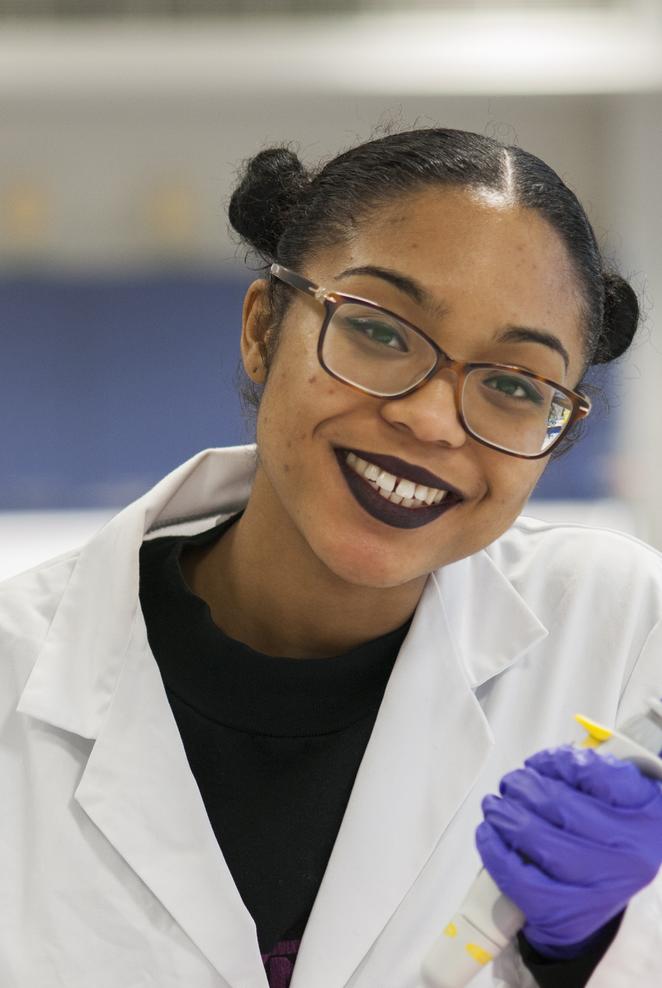 Female student working in lab