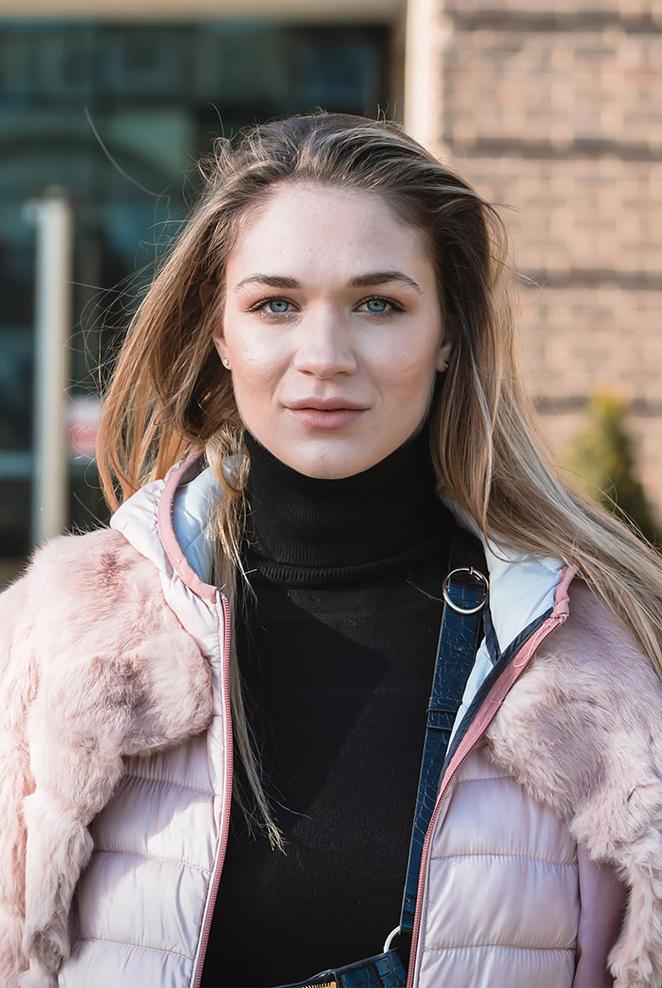 A female student stood outside campus.
