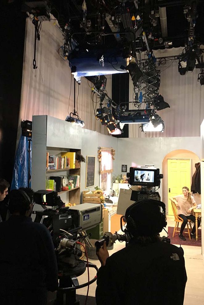 Behind the scenes on set of student television production