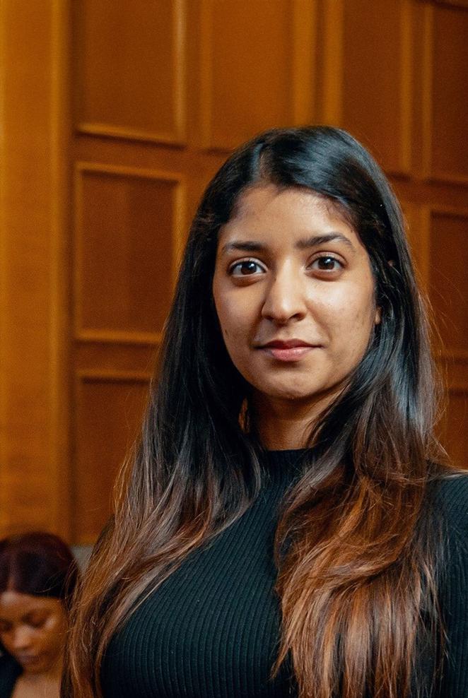 Female law student in mock court room