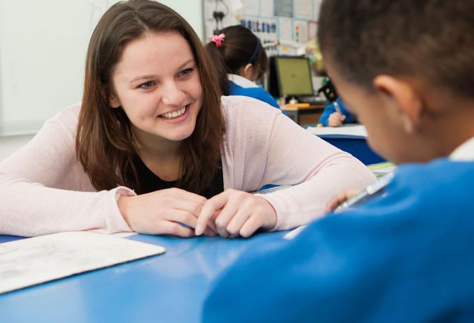 teacher student and child in school