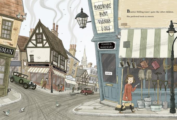 An illustration of a girl walking down the road