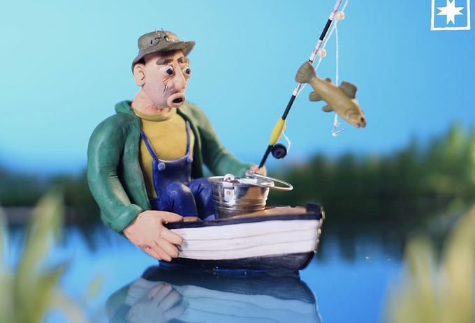 Animation of fisherman in small boat