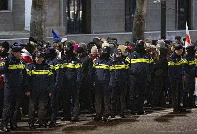 Police at the protest in Tbilisi