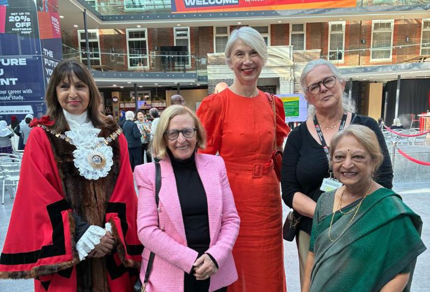 Middlesex Vice-Chancellor Professor Shân Wareing, Age UK Barnet Chief Executive Helen Newman and the Mayor of the London Borough of Barnet, Councillor Zahra Beg celebrate Silver Sunday event
