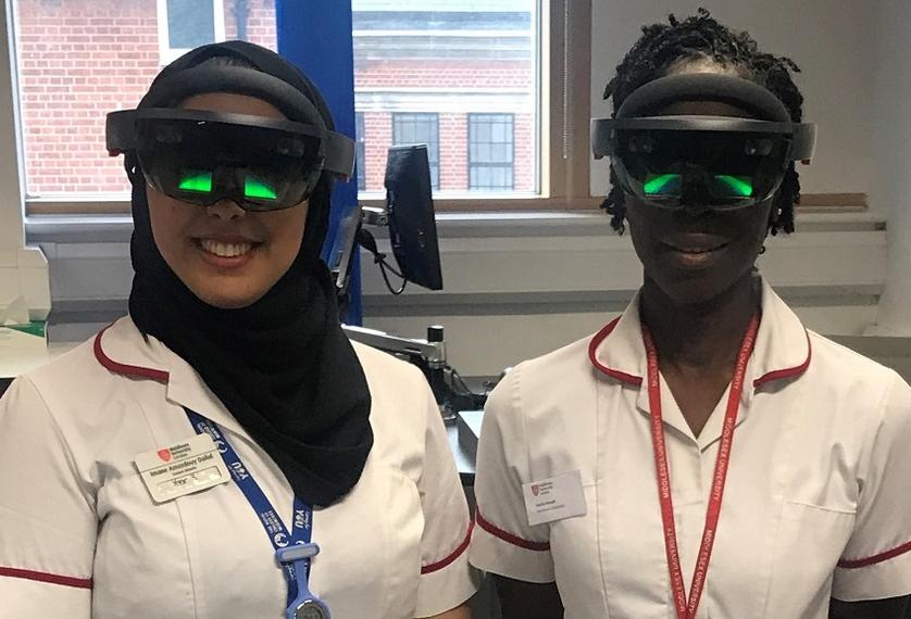 MDX student nurses wearing headsets