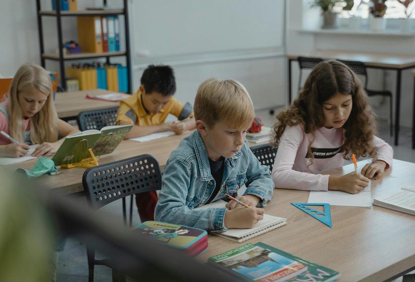 School children sitting in a classroom