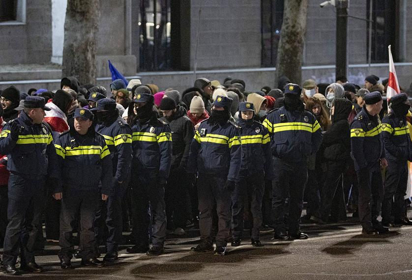 Police at the protest in Tbilisi