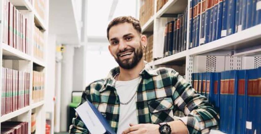 Student in library