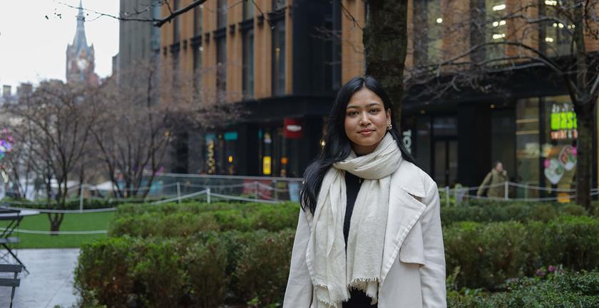 professional-looking student posing in London