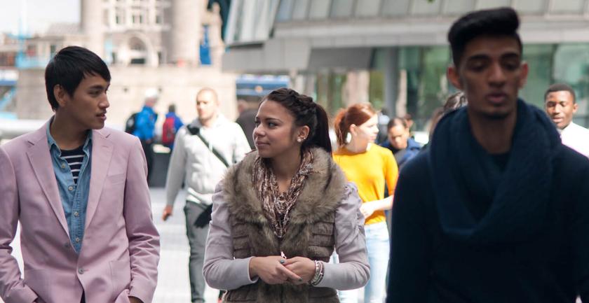 students walking outside