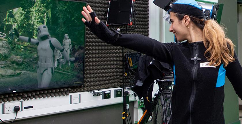 Student using motion capture technology at Middlesex University