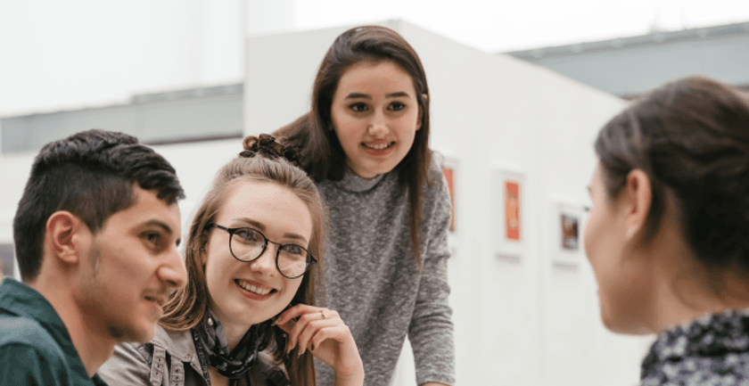 Students studying in the grove atrium
