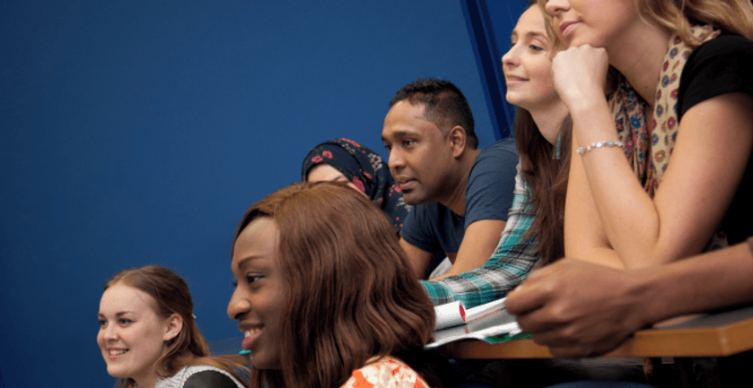 Students in lecture theatre listening to lecture