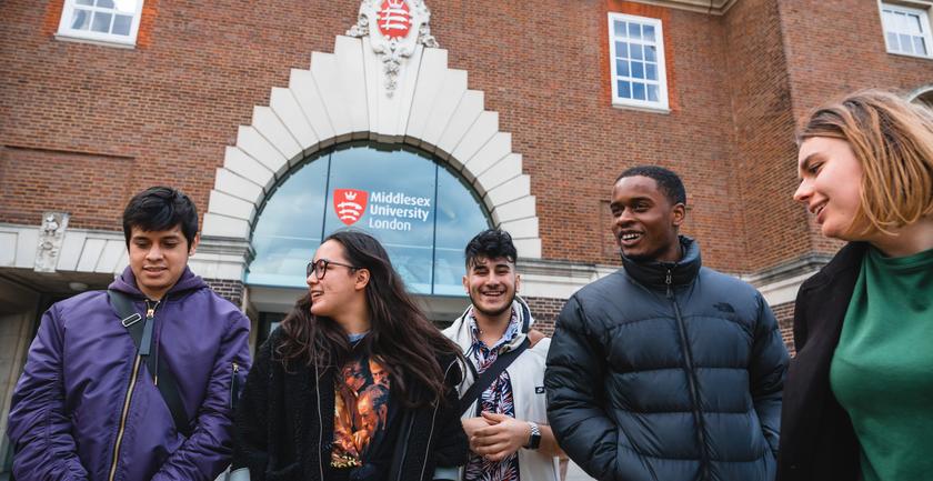 Mdx students outside the quad
