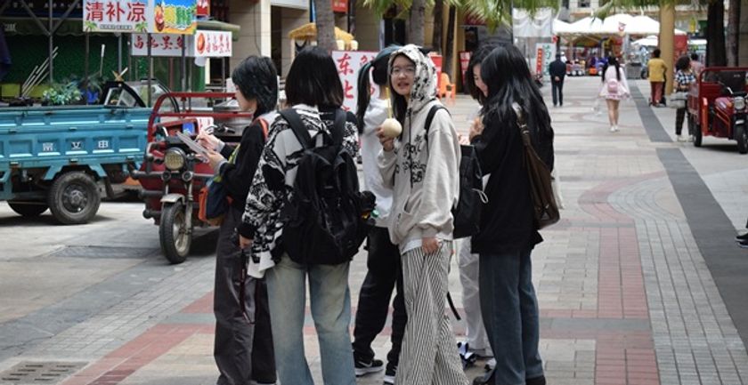 A group of students on a street in China