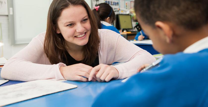 teacher student and child in school