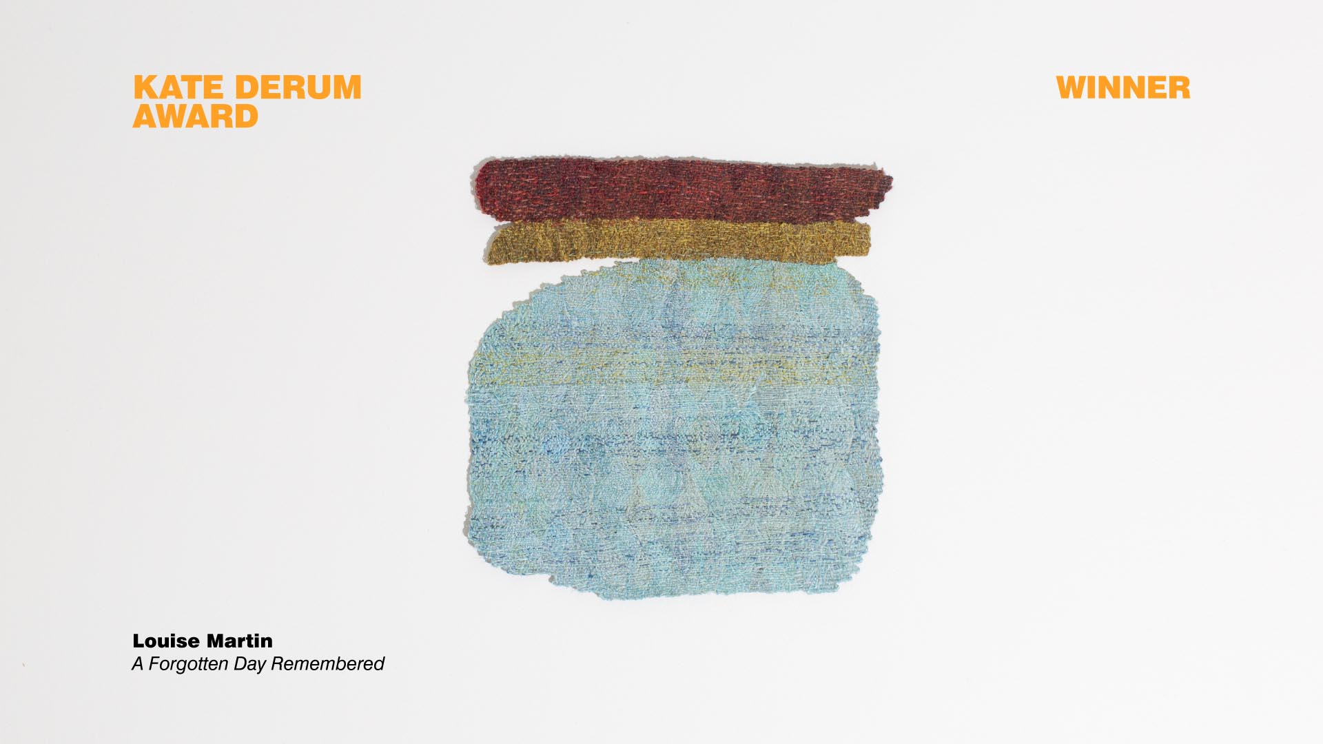 A image of colourful small tapestry work, in light blue, yellow-brown and red-brown