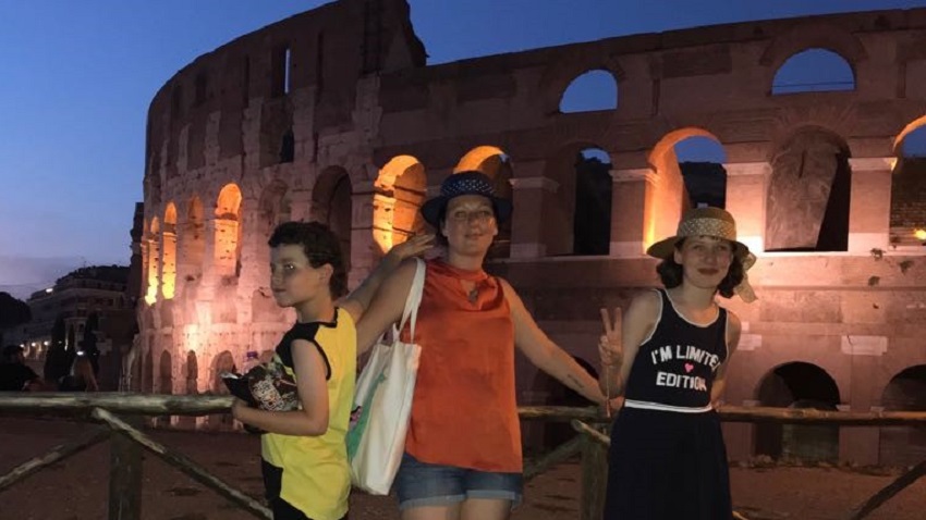 Mia with her family in Rome