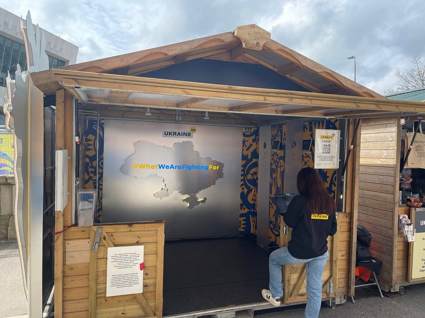 The campaign stand at the Eurovision Song Contest in Liverpool