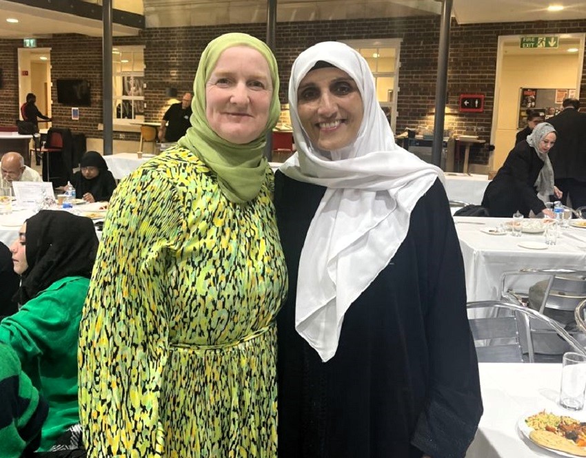 Two ladies posing at iftar event- MDX big iftar 2024