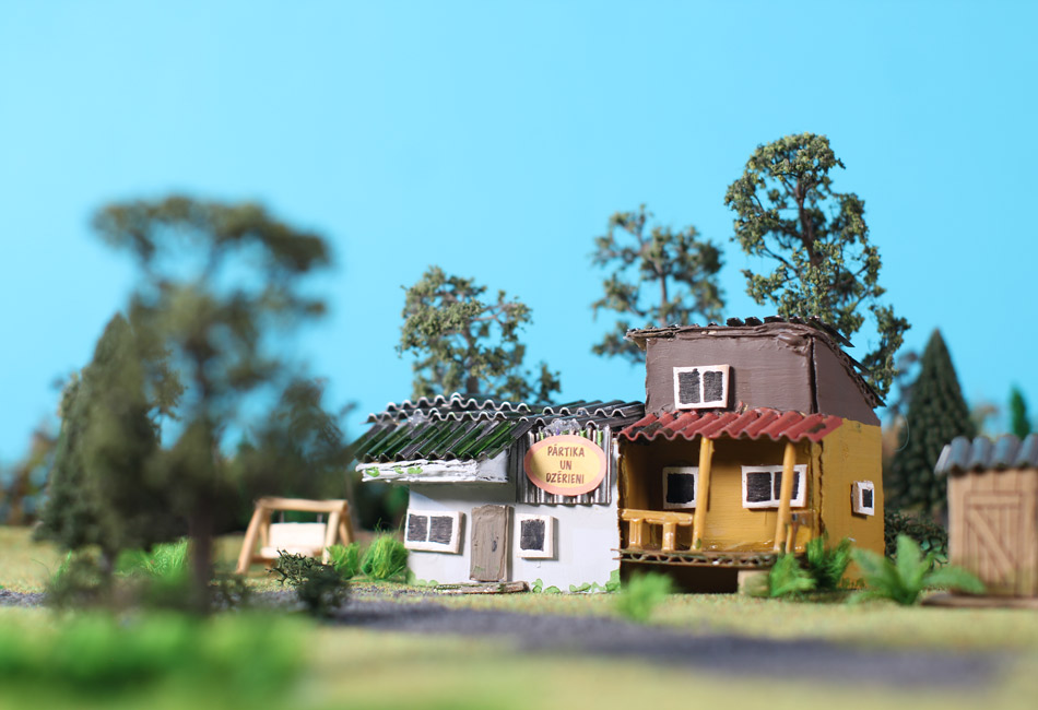 Model houses and trees for an animated short film
